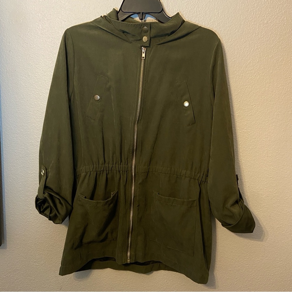 Sweet Wanderer Olive Green Utility Jacket with Hood Large